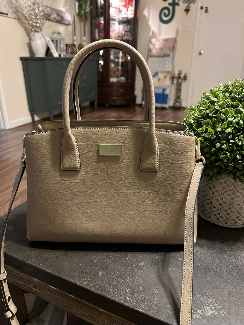 kate spade Beige Structured Satchel with Removable Strap